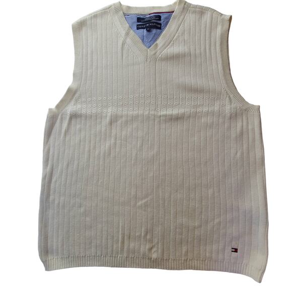 Tommy Hilfiger Knit White Sweater Vest Varsity Tennis Golf Men's L Preppy 2440 - Picture 1 of 5